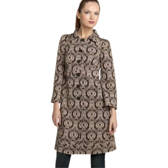 DVF Randi Print Evening Jacket Coat Womens 6 Black Tan Diane von Furstenberg - Picture 1 of 14